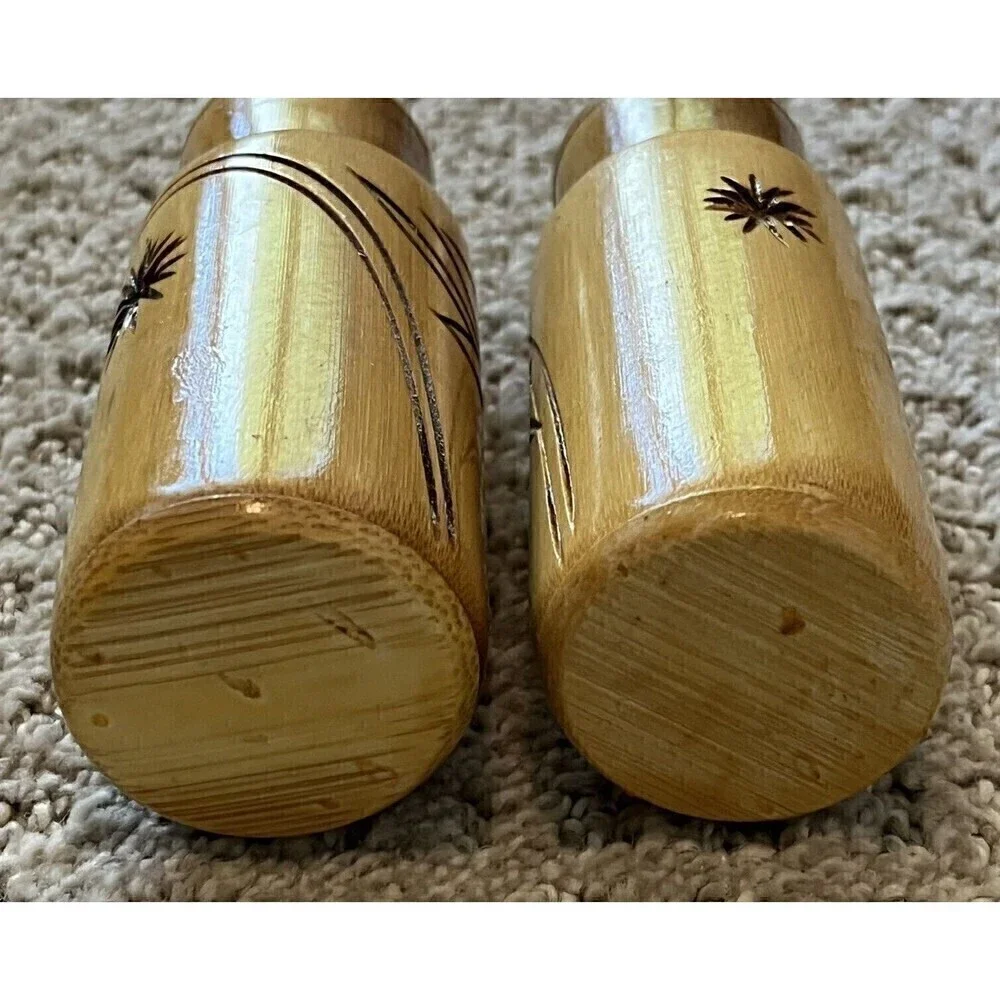Hibiscus Atomic Wooden Salt & Pepper Shakers Mid Century Teak? Hawaiian